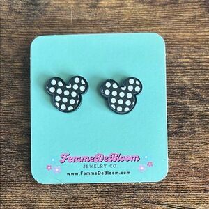 Polka Dot Mouse Earrings - Black and White